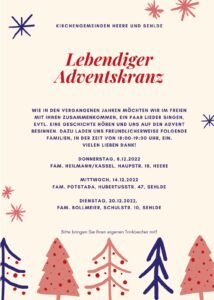Lebendiger Adventskranz in Sehlde und Heere